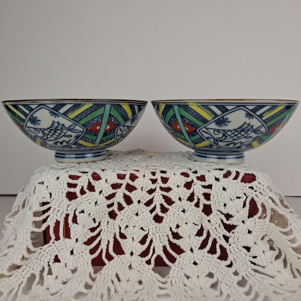 Beautiful Asian Rice Bowls with Koi Fish Design